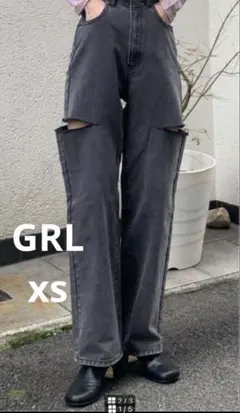 GRL スリットデニムワイドパンツ[cu420] xs
