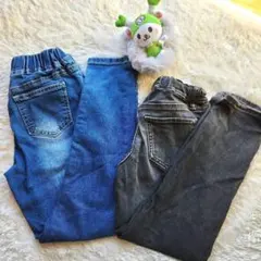 【120】ユニクロ デニム ブラック ブルー スリムフィット 長ズボン 2本