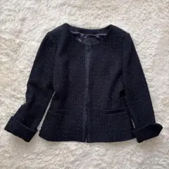 UNTITLED アンタイトル　ツイード ノーカラー ジャケット ネイビー ラメ