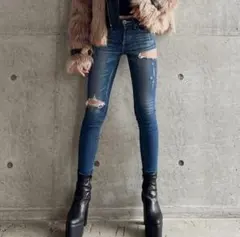 GYDA ジェイダ SIDE RIPPED スキニー デニムパンツ ハイウエスト