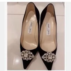 JIMMY CHOO フラット パンプス ネイビー SARESA 37 ビジュー - メルカリ