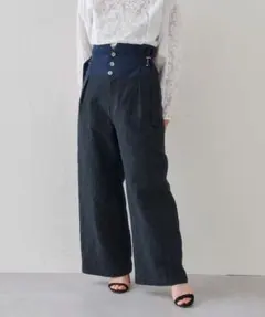 ハイウエスト ワイドパンツ 脚長効果抜群 ふくれワイドパンツ ジャガードパンツ