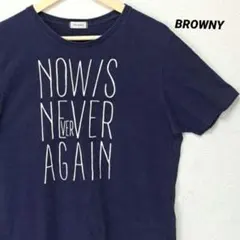 BROWNY ブラウニー ロゴ Tシャツ 半袖 トップス 紺 Lのサムネイル
