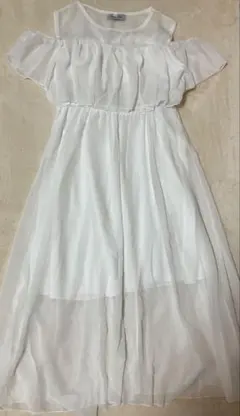 ホワイト オフショルダー ロングドレス