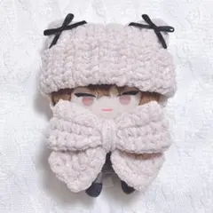 【ホワイトピンク×ブラック】 にじぱぺっと ぬい服 ネコ耳ニット帽 リボン