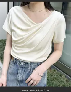 RANAN 2WAYドレープオフショルリブＴシャツ　オフホワイト