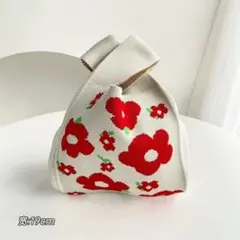 トートバッグ ニット かぎ編み サブバッグ エコバック バック 花 フラワー 米
