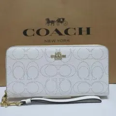 COACH コーチ 長財布 ホワイト アコーディオンジップ アラウンドC4715