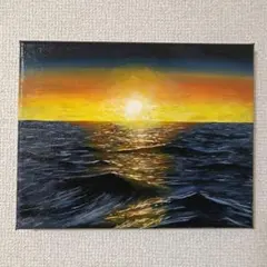 【絵画・アクリル画】夕陽 太陽 海 アート インテリア