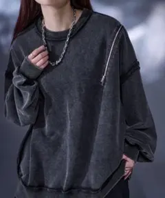 Ellno Losetヘビーウェイトアシメジップスウェット　ブラック系　S