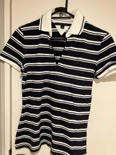 TOMMY HILFIGER ネイビー/ホワイト ストライプ 半袖ポロシャツ