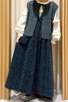 【ゆべし×Samansa Mos2】前後2WAYジャンパースカート小花ネイビー
