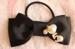 ぷっくりパールゆらゆら NO.5 5番 リボン ヘアゴム (シャネルストーン可