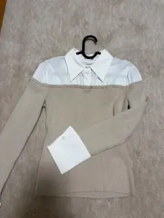 Lily Brown Yシャツドッキングリブニットトップスベージュ