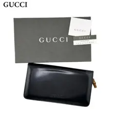 未使用級箱付き】GUCCI グッチ Gロゴプレート パテント 長財布 黒茶 