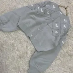 《美品》 Macana ハート柄ニットカーディガン ライトブルー XS 羽織り