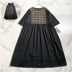 A18869 未使用 ジェニーギャルソン エンブロイダリーギャザーワンピース黒F