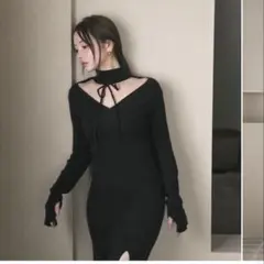 and mary ブラック ニットワンピース