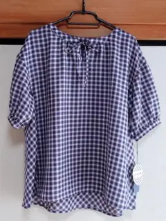 春夏先取り【PART2ジュンコシマダ】チェック 半袖ブラウス 新品タグ付きL