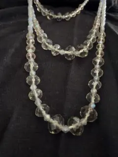 ロング ビーズネックレス 3連 クリア シャンパンゴールド カットビーズ