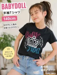 ※※限定値下げ中※※　【良品】BABYDOLL 半袖Tシャツ 140 黒 王冠ロのサムネイル