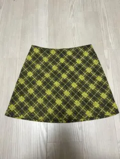 ZARA イエローブラック チェック ミニスカート S 26