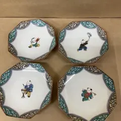 九谷焼 青郊窯 唐子 八角形 銘々皿、豆皿、取り皿