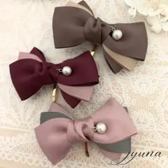 【オーダーメイド品】選べるカラーボリュームリボンポニーフック②コットンパール付