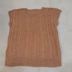 【新品未使用】オレンジベージュ ニット編み 半袖セーター