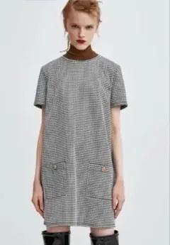 ZARA ハウンドトゥース 半袖ミニワンピース