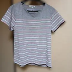good day M 半袖Tシャツ グレー/ピンクストライプのサムネイル