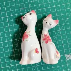 猫の置物 陶器 2体セット レトロ 　中古