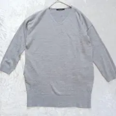 INGNI グレー Vネック 七分袖ニットチュニック両脇ポケット
