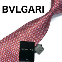 【新品タグ付き✨】ブルガリ ネクタイ レッド セッテピエゲ 総柄 肉厚生地