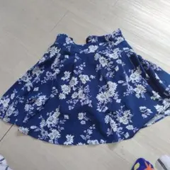 ネイビー 花柄 スカート ゴムウエスト