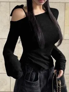 長袖Tシャツ オフショルダートップス