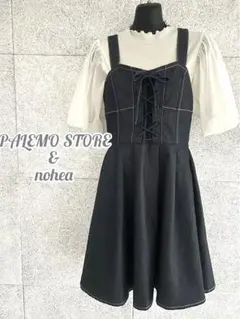 ポワン袖トップス＆デニム調ジャンパースカート 2点セット新品同様M