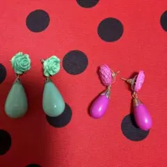 フラメンコピアス ピアス 2点セット ローズ カメオ風 ドロップ