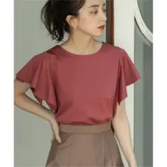 オペーク　シルク調コットン フリルスリーブカットソー