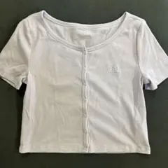 GAP リブ 半袖 クロップド カーディガン ライトパープル M