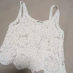 新品ZARA クロシェ編み タンクトップ ホワイト Mのサムネイル