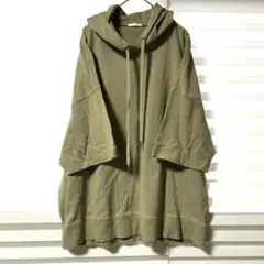 GU ジーユー パーカー 七分袖 スウェット カーキ 緑 オーバーサイズ L