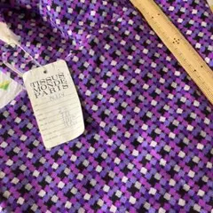 ビンテージ　フランス製　ウール楚材　紫　レトロ柄　135×50位　高級生地