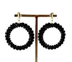 【新品未使用】ブラックビーズ3.3cmのフープイヤリング