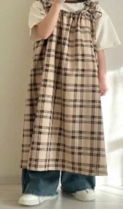 ベージュ チェック柄 キャミワンピース L　しまむら　TYTYCLAPPY