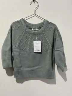 【新品】90 ケーブル編み ニットセーター くすみ　水色