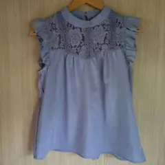ECLIN　レース ノースリーブブラウス　ブルー　Mサイズ