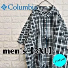 y630【Columbia】刺繍ロゴ半袖シャツ【メンズ3XL】チェック柄