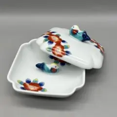 有田焼椿ツバキ柄鳥つまみ蓋付き小物入れ飾り皿伝統工芸昭和レトロインテリア雑貨のサムネイル