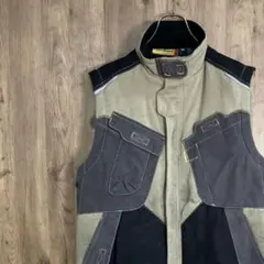 ヴィンテージ　ベスト　バックポケット　マルチカラー　フルジップ　古着　S V1